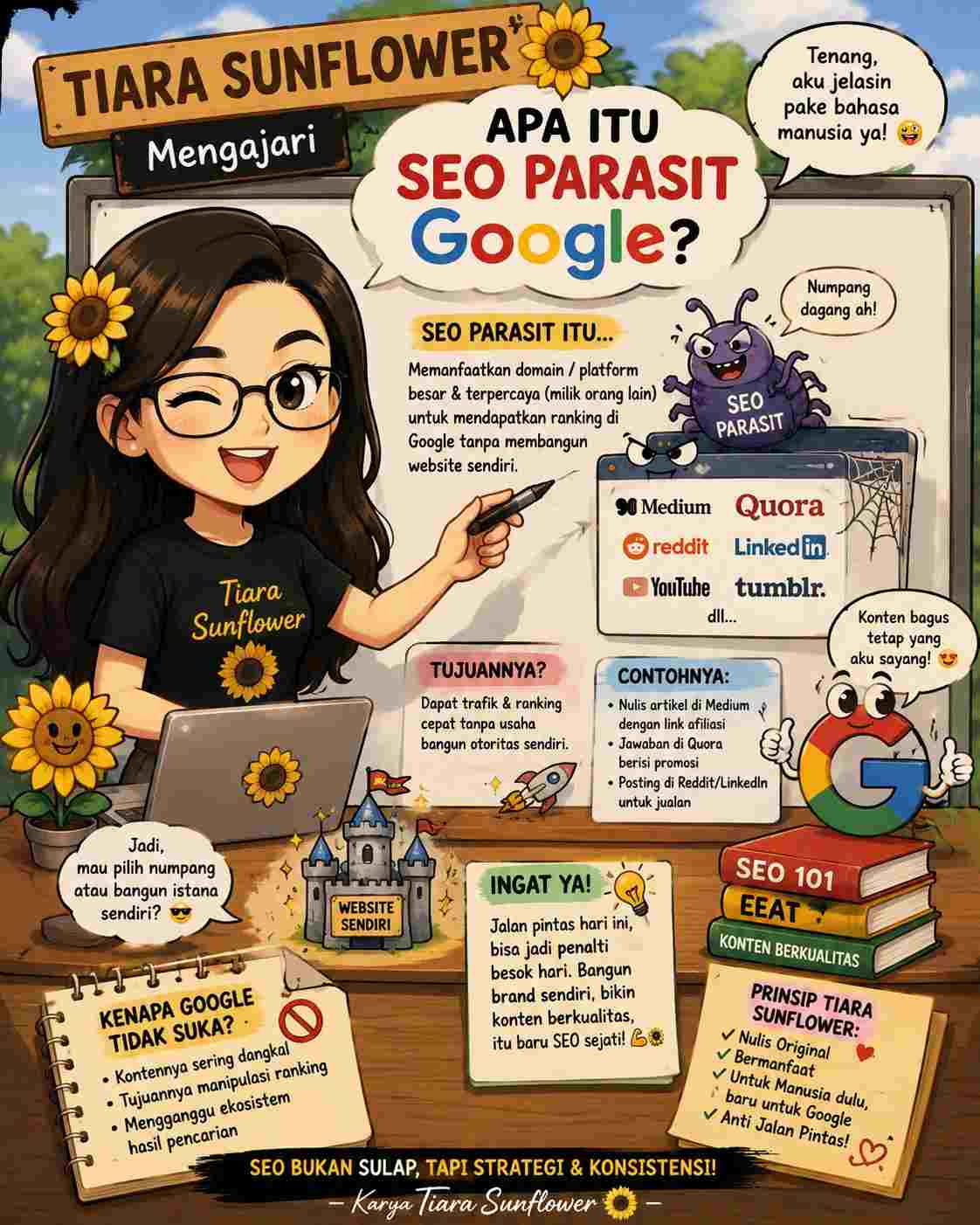 Google Pastikan Pelaku: "SEO Parasit" - Dianggap Spam dan Pihak Hosting Disanksi 2 Belajar dan mengenal SEO Parasit bersama Tiara Sunflower
