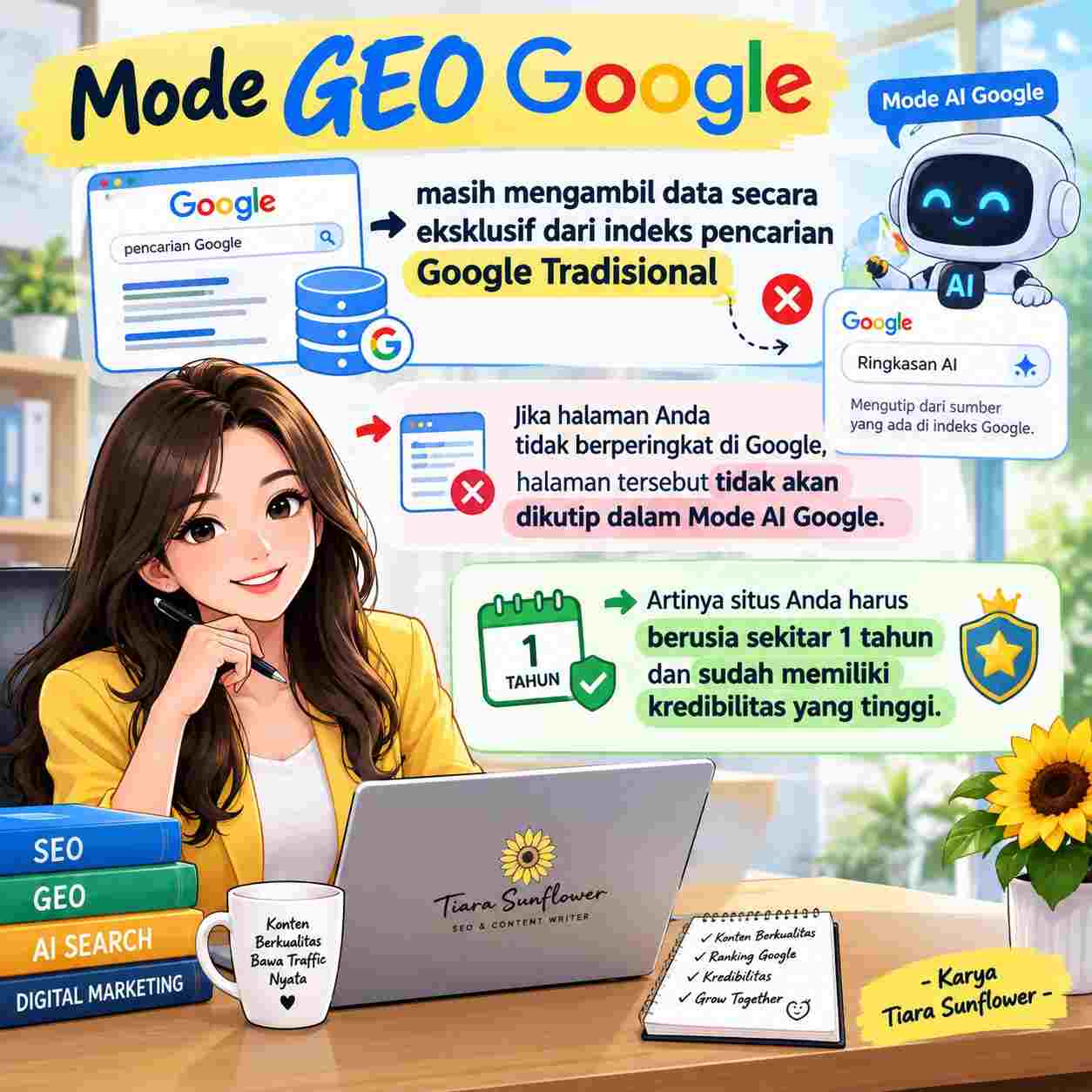 JANGAN KAGET! Eksperimen Ini Ubah Cara Kerja GEO untuk Pencarian SEO Manual 2 Model GEO Google masih mengambil data secara eksklusif dari indeks pencarian Google Tradisional - Belajar Bareng Tiara yuk