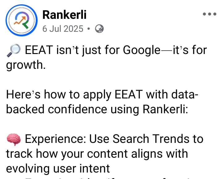 E-E-A-T vs Riset Keyword di Tahun 2027 - Mana yang "Lebih Bagus" untuk Situs Saya? 2 Rankerli terkait sudut pandangnya mengenai "E-E-A-T"